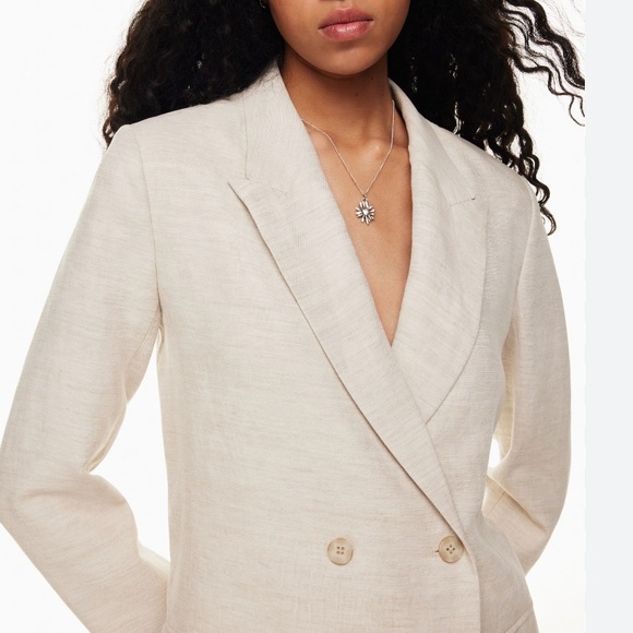 Aritzia Wilfred Destiny Linen Double Breasted Blazer in Beige Size 00 - Picture 2 of 8